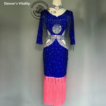 

11 colors Latin Tassel Dance Skirt Lady Diamonds Stage Competition Latin Costume High Quality Women's Tassel Samba Dancing Wear
