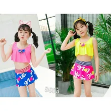 Лидер продаж; летний купальник для девочек; купальник из двух частей; детский однотонный Бандаж с оборками; летний купальный костюм; комплект бикини