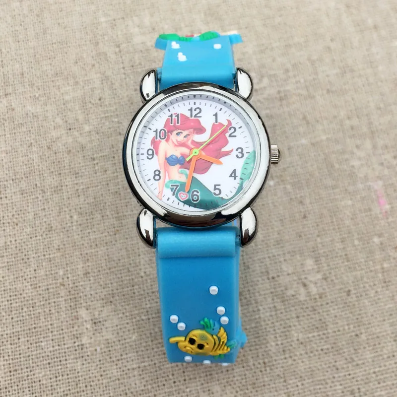 Детские часы с милым рисунком Русалочки, кварцевые 3D Силиконовые наручные часы с 3D ремешком 03