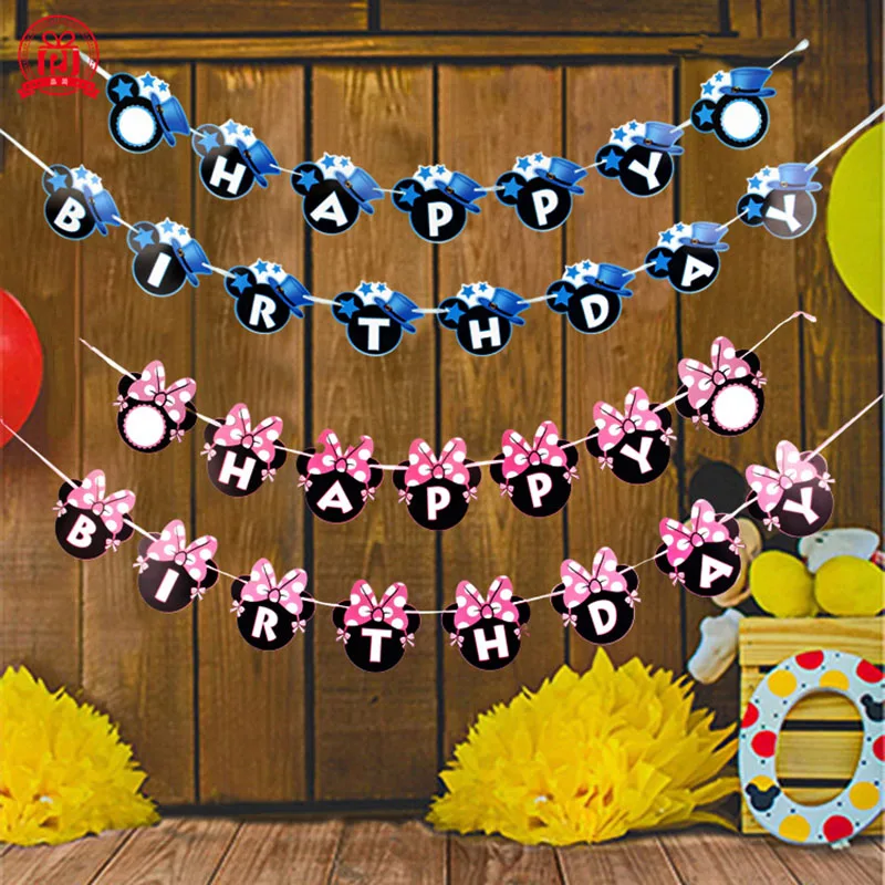 

Girls Minnie Mouse Party Bunting 1 Banner Flags Per Bunting Length 2.5m Party Favors kids boy Mickey Happy Birthday Decoration