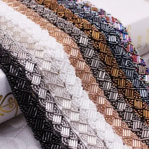 

10Yards Sewing Supplies Milk White Champagne Coffee Pearl Trims Bridal Beaded Rhinestone Lace Appliques Belt For Wedding Dresses