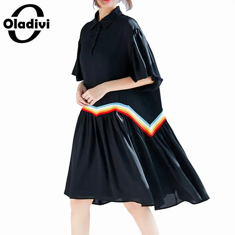 

Oladivi Plus Size Women Cotton Linen Shirt Dress Black Ladies Casual Loose Short Sleeve Short Dresses Tunic Female Vestidos 4XL