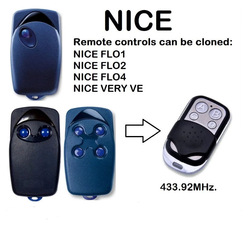 

NICE FLO1 FLO2 FLO 4 Nice VERY VE 4 channel 433.92MHZ, NICE garage door remote control