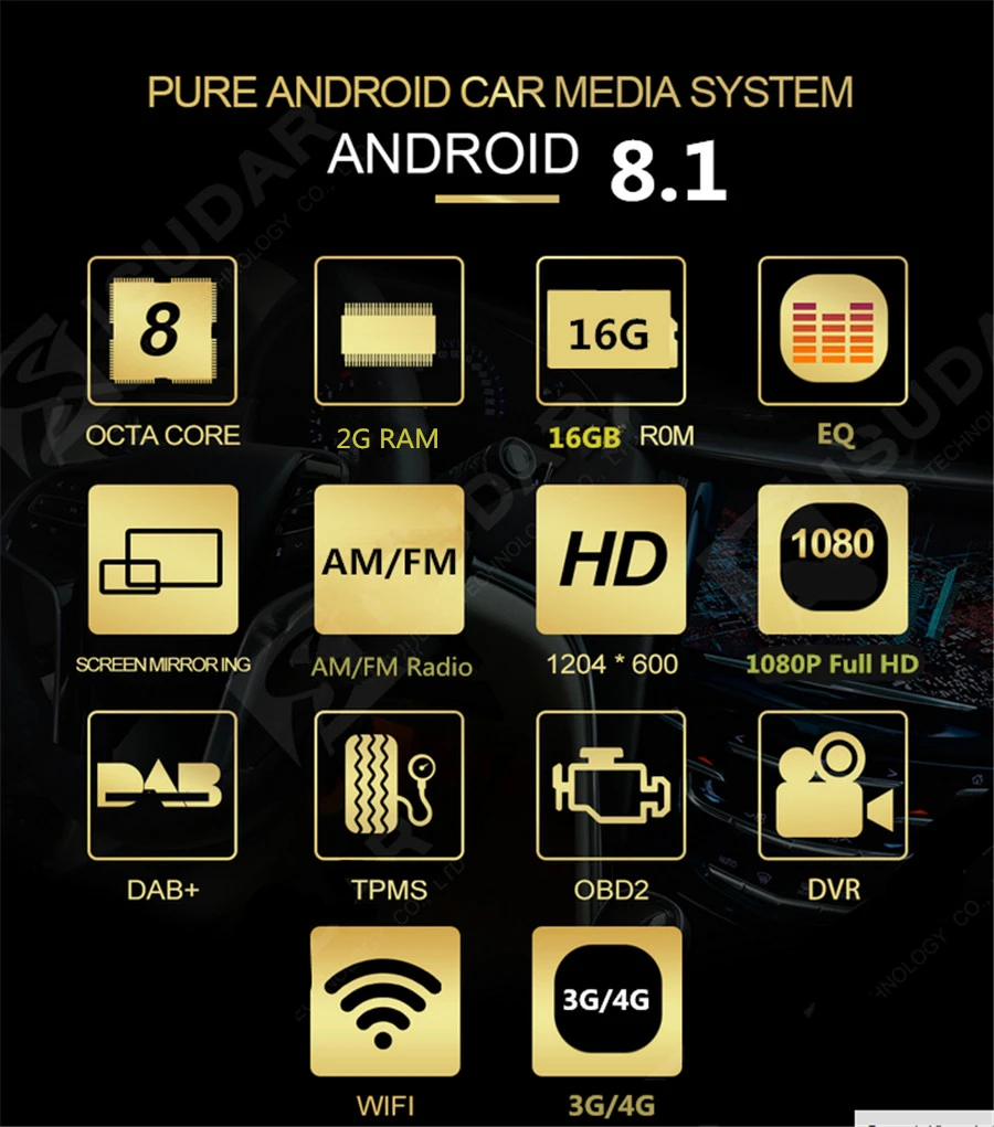 Универсальный 2 DIN 7 "1080 P сенсорный экран 8 Core ГБ оперативная память 16 Встроенная стерео с радио, GPS, WiFi 3g 4 г BT DAB Зеркало Ссылка OBD RDS Android
