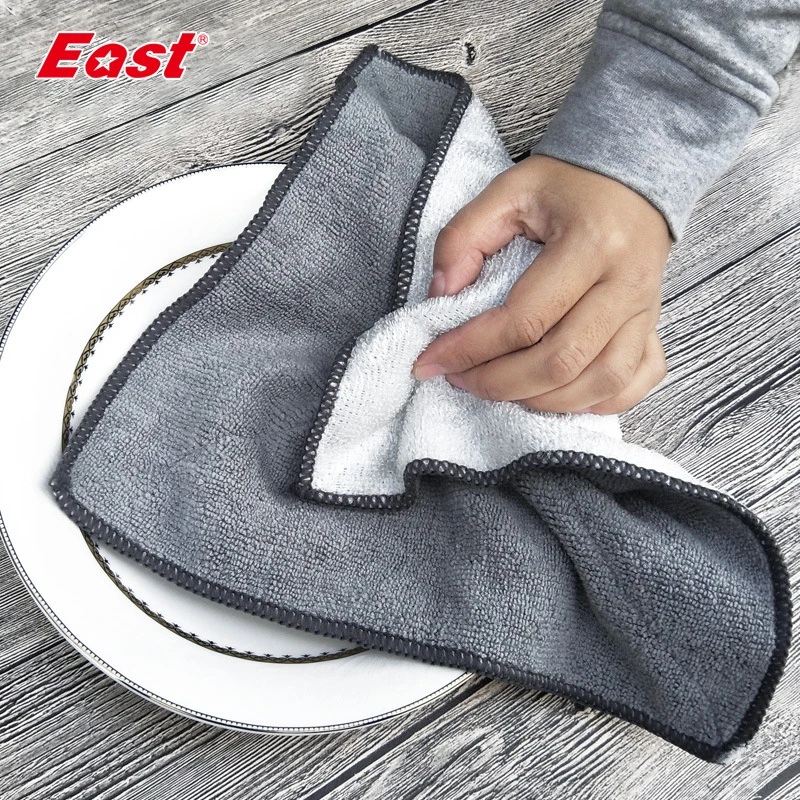 

East Double-sided Oil-free Bamboo Fiber Dish Towels Thick Absorbent Kitchen Rag Scouring Pad Cleaning Cloth