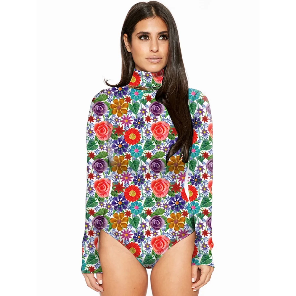 OKAYOASIS 2017 Autumn Bodysuits Women Sexy Print Geometric Pattern