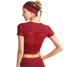 Женские спортивные топы, облегающие топы для йоги, футболки с сеткой на спине, быстросохнущие, фитнес-топы, тренировки, одежда для спортзала, эластичные спортивные тугие рубашки для бега