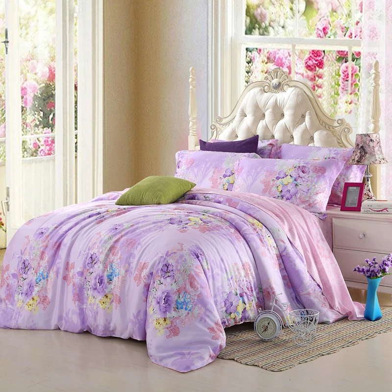 Light Purple lilac mauve lavender bedding set floral queen king size