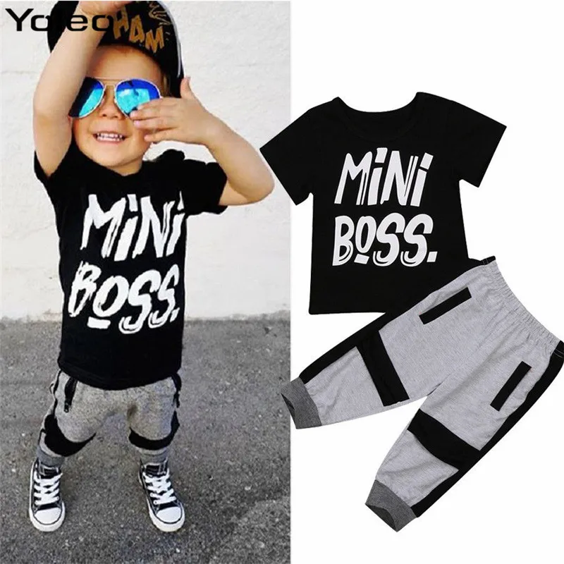 

2Pcs Kids Clothing Baby Boy Casual Cotton Short Sleeve Mini Boss Printed T-shirt Pants Outfits Set 1-6Years Clothes Wholesale