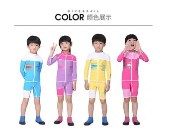 

Zipper Long Sleeves Kids Boys Girls Diving Suits Sets Wetsuits Surfing Rash Guards Children Bathing Swimwears Shirts and Shorts
