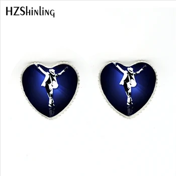 

HER-0023 New Michael Jackson Heart Earrings Classic Michael Jackson Stud Earrings Handmade Glass Dome Jewelry