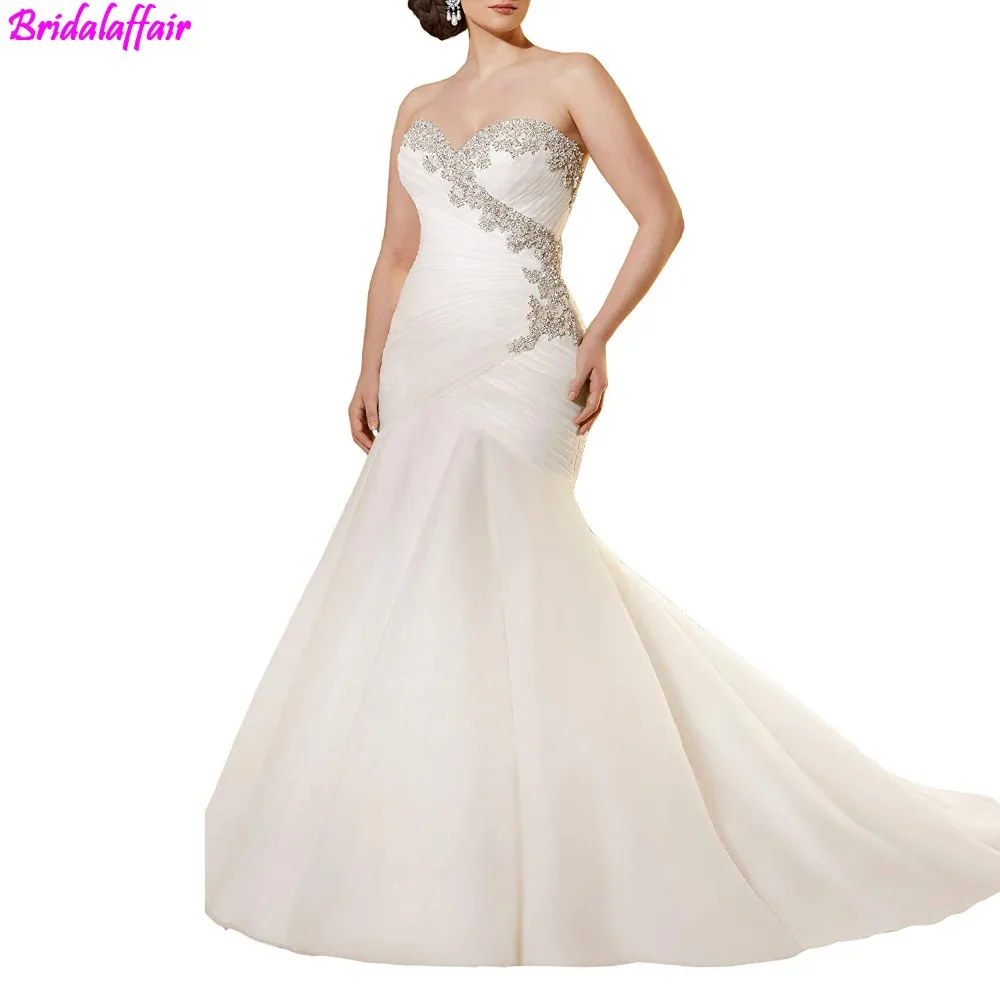 

Crystal Beaded wedding dress Embroidery and Soft Net Pleat Plus Size Mermaid Wedding Dress vestido de noiva 2019 Bride Dress