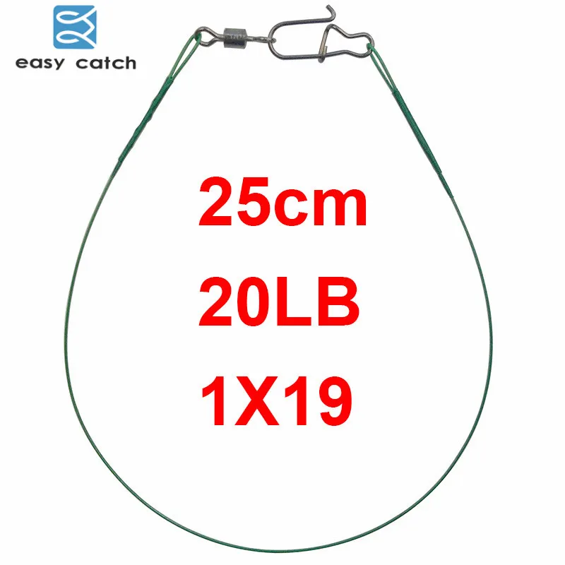 Легко ловить 50 шт. зеленый нейлон, покрытый слоем из нержавеющей стали рыболовная леска поводки 20 см 25 см Трассировка рыболовная стальная проволока - Цвет: 25cm 20lb 1X19