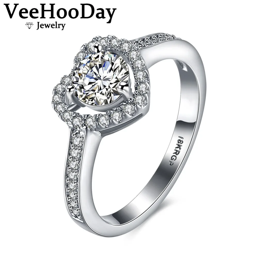 

VeeHooDay Zirconia Ring for Women Heart Shaped Austrian Crystal Engagement Rings Love Wedding Jewellery Sliver Color Bague Femme
