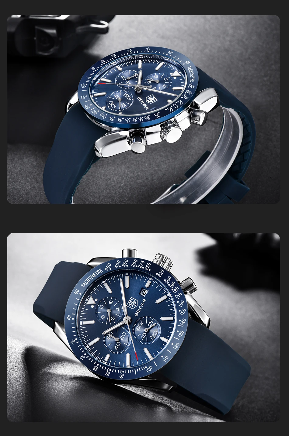 BENYAR часы для мужчин роскошный силиконовый ремешок Водонепроницаемый Спортивный Кварцевый Хронограф военные часы мужские часы Relogio Masculino