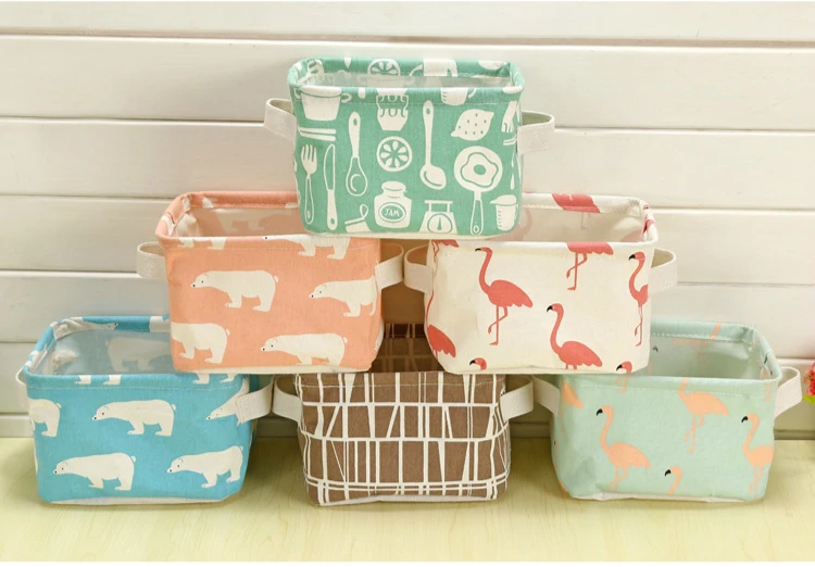 

New Cotton Animal Linen Desk Square Storage Box Jewelry Cosmetic Holder Stationery Organizer Case Bag