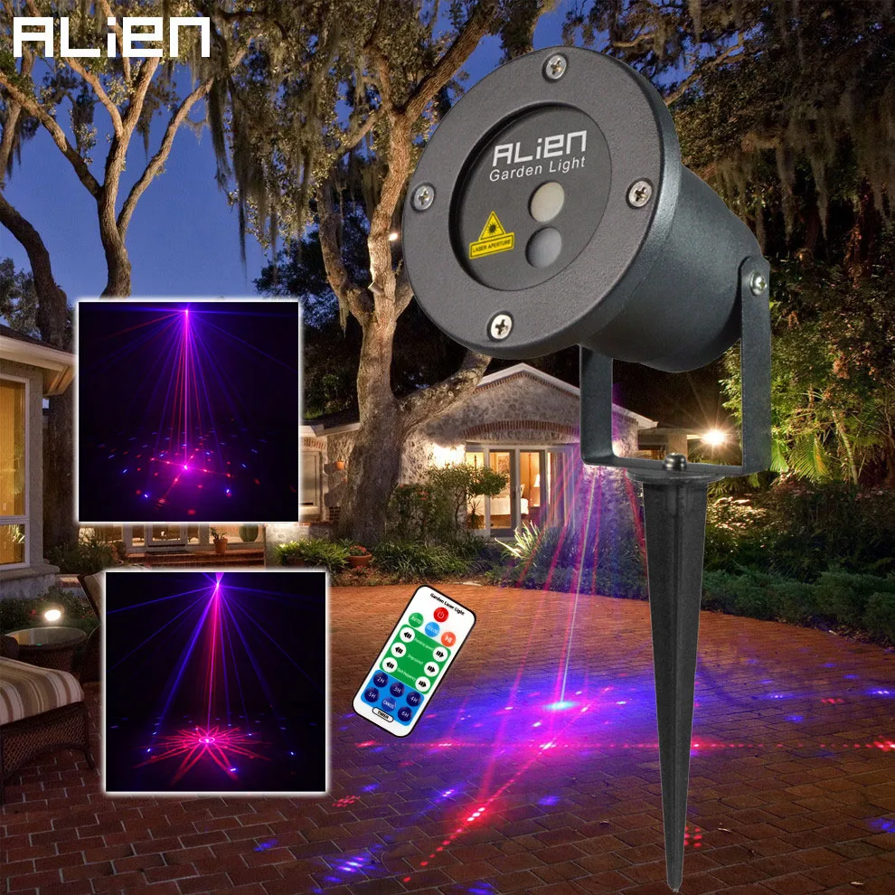 

ALIEN Outdoor Laser Lights 8 Patterns Red Blue Laser Projector Lighting Christmas Waterproof Landscape Garden Xmas Tree Light