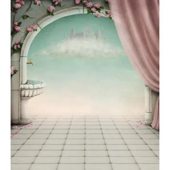 

fairy tale Clouds Castle Curtain Flowers Brach Arch Gate Custom Photography Backdrops Studio Backgrounds Vinyl 5X7ft CM-6925