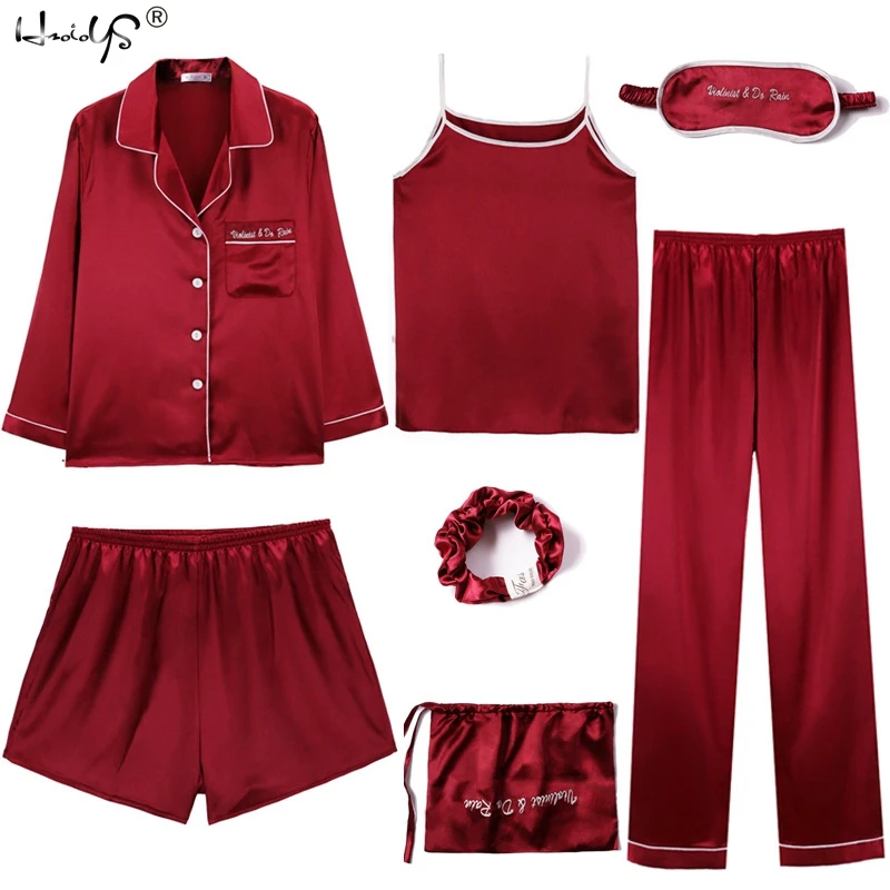

Sexy 7 Pieces Pajamas Sets Spring Sleep Suits Women Soft Sweet Cute Nightwear Gift Home Clothes Womens Pyjamas Sleepwear Pijama
