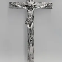 Полимерный Крест Стенд с распятием антикварная серебряная религиозная фигура Крестик с распятием Статуэтка 11*4,8*1,4 дюймов SY-1004S