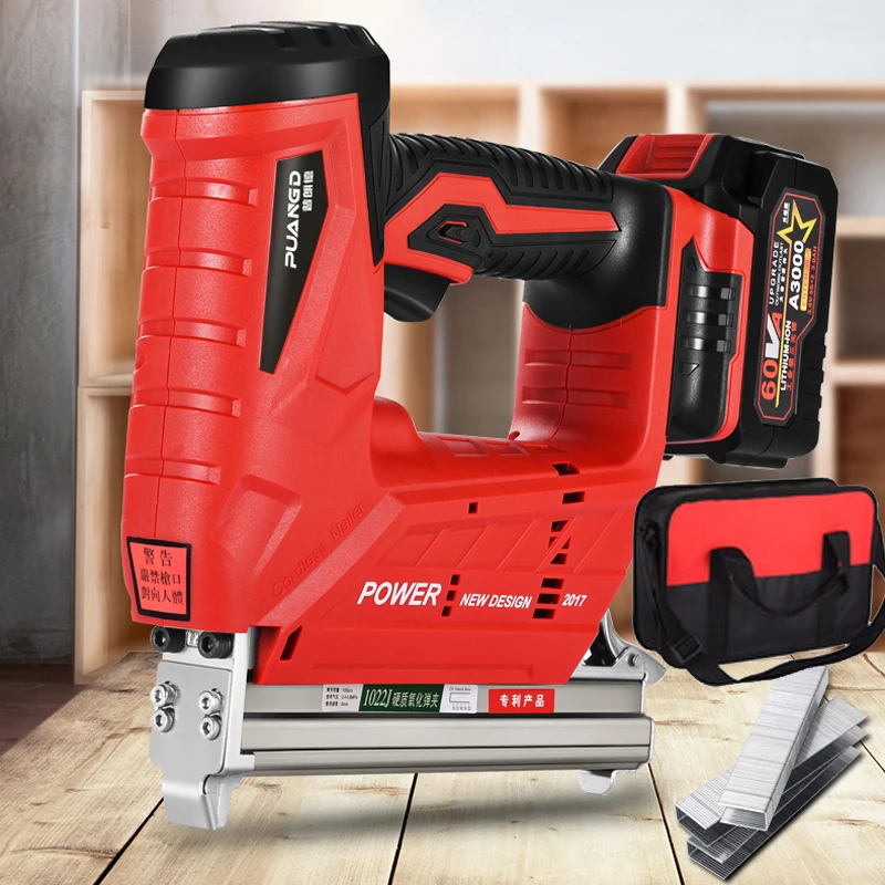  Portable rechargeable lithium battery nail gun Woodworking power tools Straight nail U nail optiona