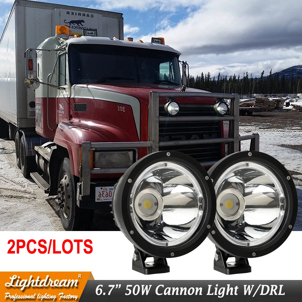 

Lightdream 6.7 Inch 50W Cannon LED Driving Lights 12V 24V Spotlights Narrow Beam 4x4 off road LED Cannon headlights W/DRL x2pcs