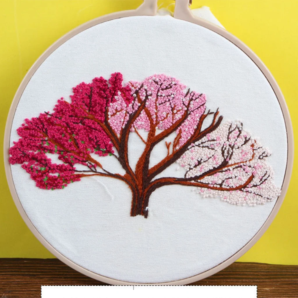 DIY Ribbon Tree Pattern Embroidery Cross Stitch Set Needlework Kits Sewing Decor