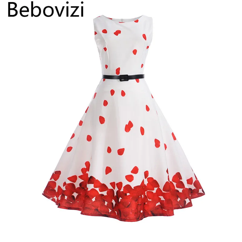 

Bebovizi New Women Summer Vintage 1950s 60s Rockabilly Retro Pinup Swing Party Evening Formal Black Dress (With Belt)
