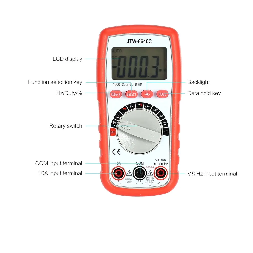 JTW 8640C Цифровой мультиметр multimetro цифровой тестер 3999 Counts AC/DC Вольт Ампер Ом Емкость
