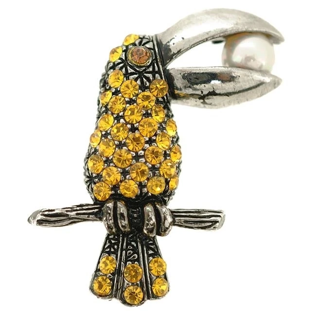Fantasyard Parrot with Pearl Brooch - Silver - 1.125 x 1.25 in.