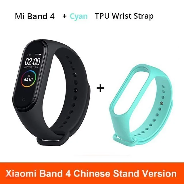 Xiaomi mi Band 4 музыкальный Смарт mi band 4 браслет пульсометр фитнес 135 мАч цветной экран Bluetooth 5,0 - Цвет: add cyan strap