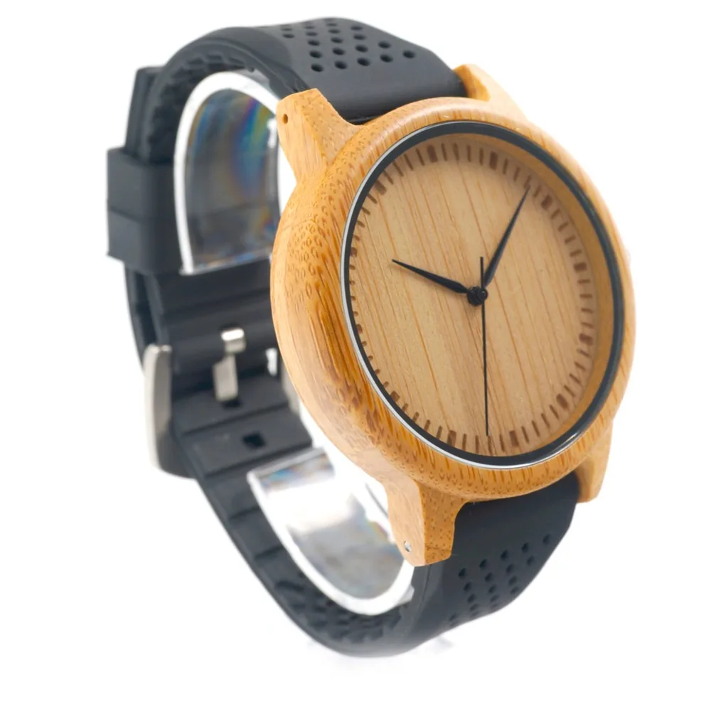 BOBO BIRD Fashion Men Watches Simple Style Bamboo Wooden Wristwatches Soft Silicone Strap Extra Band as Gift Hot selling