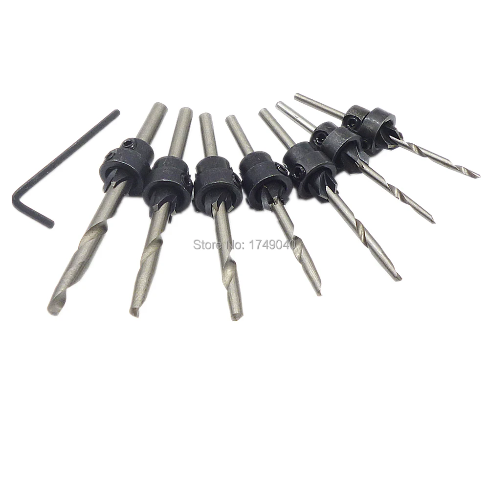 7pc Wood Drills HSS Tapered Drill Bits Set With Stop Collars Hex Key