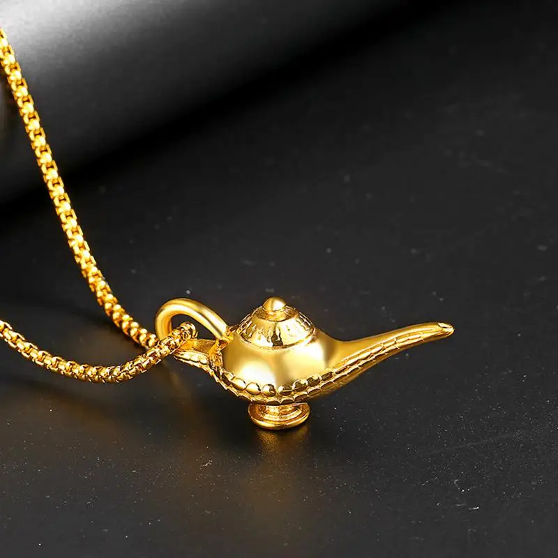 

Retro Creative Aladdin Magic Lamp Pendant Necklace Titanium Steel Lantern Personality Teapot Jewelry Sweater Chain 2018 LP1599