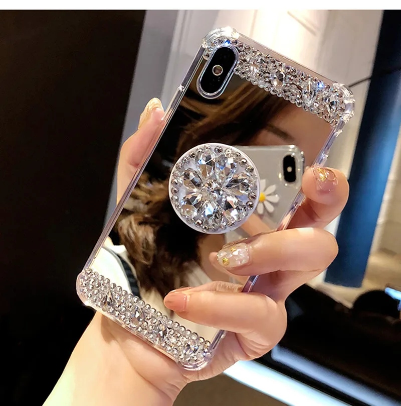 

Diamond Mirror Soft TPU Case With Gasbag Stand Foldable Holder Stent Case For iPhone XS Max XR 7 8 6 6SPlus For iPhone11 Pro MAX