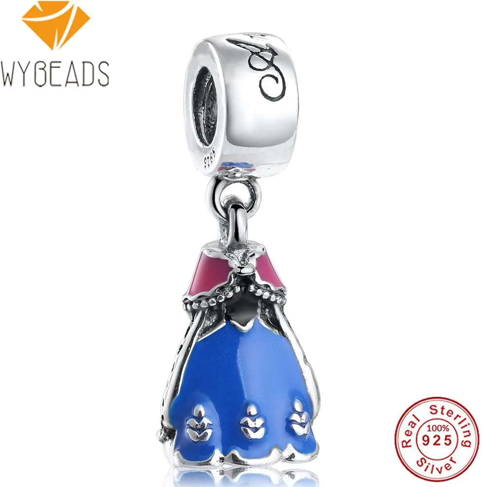 WYBEADS 925 Sterling Silver Anna's Dress Pendant Blue & Pink Enamel