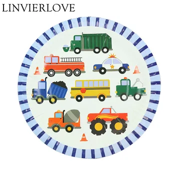 

10pcs/pack Construction Vehicle Theme Paper Plates For Kids Happy Birthday Decor Cake Dish Disposable Plate Party Supplies
