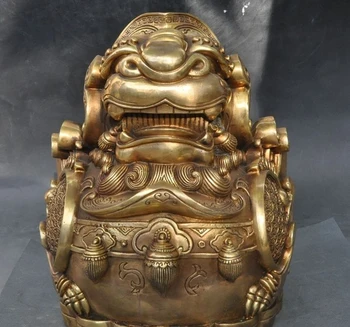 

A china brass fengshui Animal wealth money lucky coin pixiu Brave troops statue