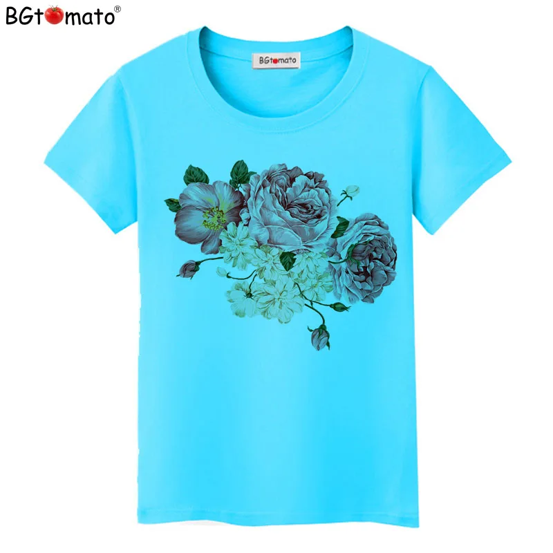 BGtomato Women Flowers Print T Shirt New Summer women t shirt fashion female rose flower tops t-shirt camisetas mujer Tops Blusa