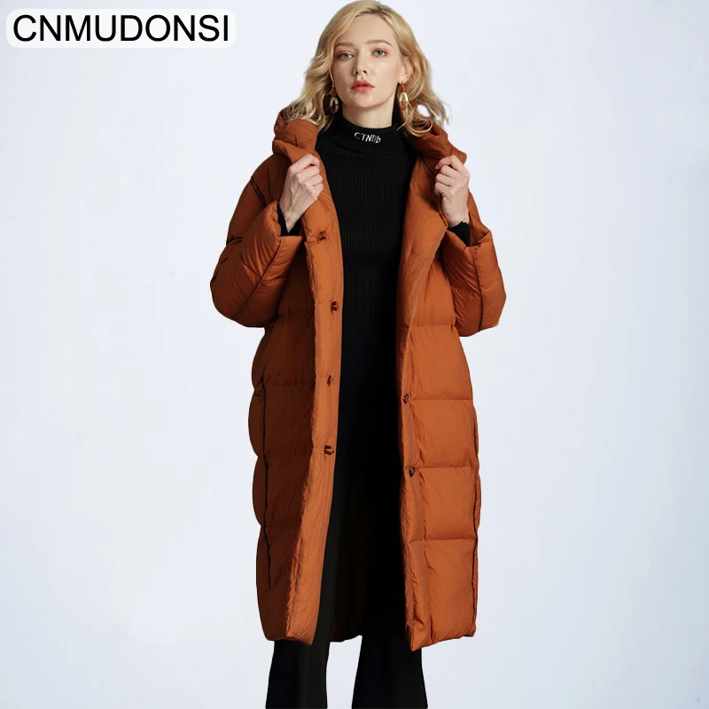 

Brand Elegant 2018 Winter Jackets Women Fluffy Duck Down Coat Women Vintage Long Warm Hooded Loose Snow Outwear Plus Size