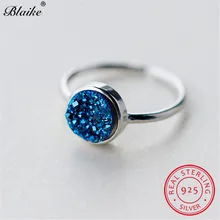 Мистик 925 стерлингового серебра кьянит кольца для женщин геометрический круглый синий руды кольца, обручальные кольца регулируемое Открытое кольцо ювелирные изделия