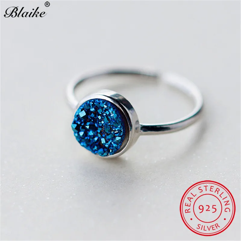 

Mystic 925 Sterling Silver Kyanite Rings For Women Geometric Round Blue Ore Ring Wedding Bands Adjustable Open Ring Fine Jewelry