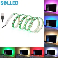 Solled 2 упакованы 1 м 60leds ТВ Светодиодные ленты свет USB Порты и разъёмы SMD 5050 черный PCB RGB Цвет Изменение свет комплект для плоских Экран ТВ PC