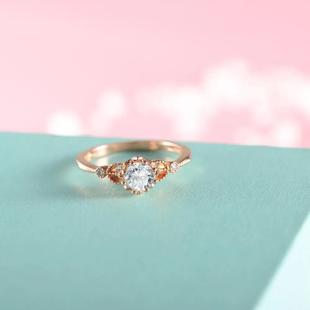 ROXI обручальное кольцо цветок розовое золото Винтажные Ювелирные изделия для женщин кольца Milgrain CZ Циркон уникальные свадебные юбилей anelli donna
