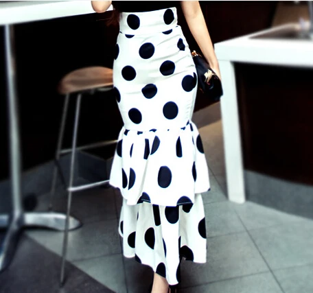 

2015 Woman summer 3xl 4xl 5xl 6XL plus size OL Polka dot print maxi chiffon cake sexy casual skirt vestidos femininos rupa mujer