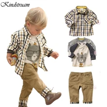 2019 New Spring Kids 3pcs Clothing Sets for Boys European Style Plaid Character Suits T shirt