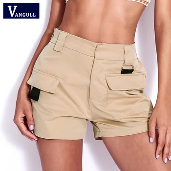 

Vangull Women Khaki High Waist Shorts 2019 Summer Fashion Pockets Office Ladies Korean Short Shorts Casual Loose Short Pants