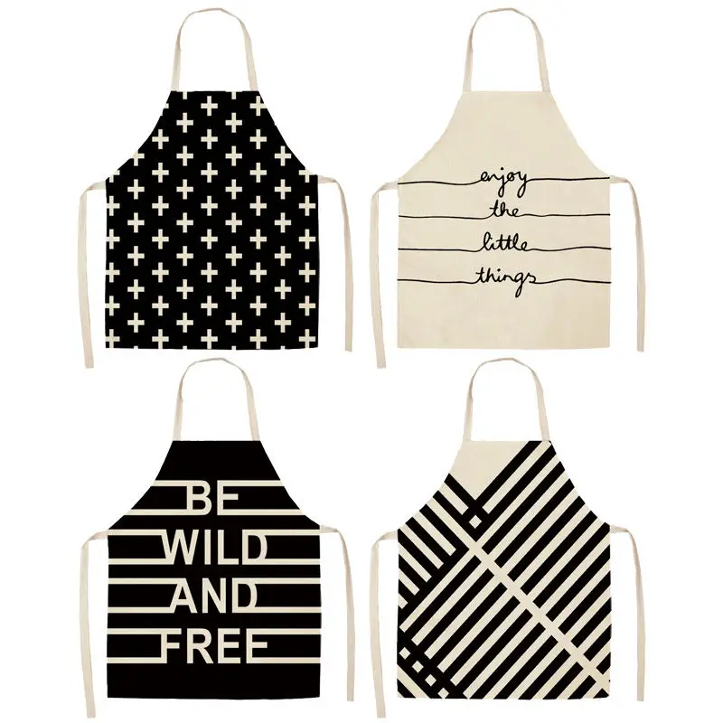 1 шт. черно белые Кухонные фартуки с геометрическим рисунком и буквами хлопковые