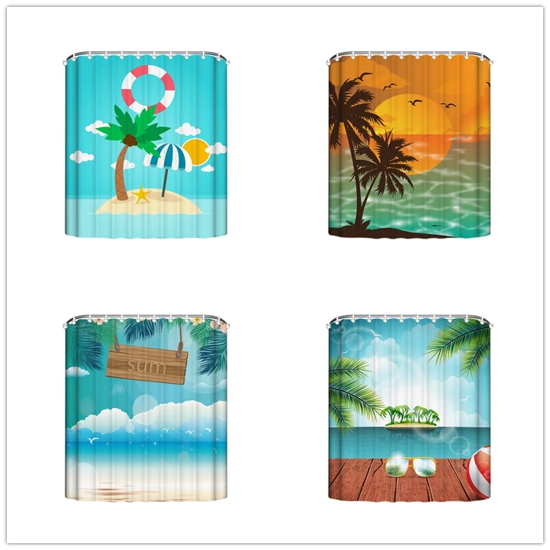 Holiday Style Shower Curtain,Tropical Beach Scenic Bathroom Curtain