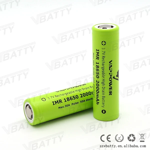 Vappower IMR 18650 2000mah 30A 3,7 V перезаряжаемый литий-ионный аккумулятор с плоским верхом(1 шт